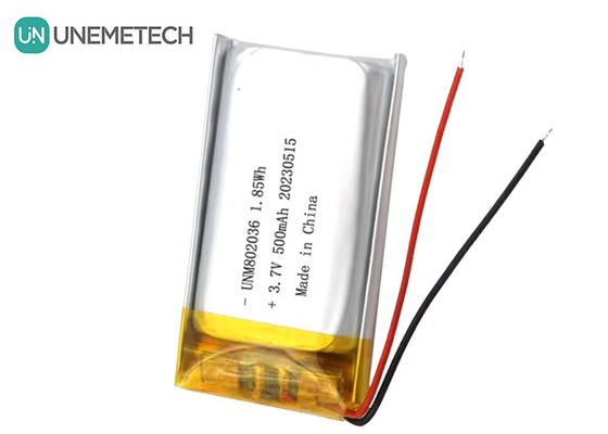 UNEMETECH 3.7V بطارية ليثيوم أيون بوليمر 500mAh بطارية ليثيوم بوليمر 802036 1.85Wh بطارية ليبو