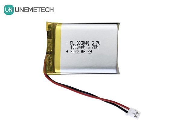 803040 3.7 فولت بطارية قابلة لإعادة الشحن من البوليمر الليلي 3.7Wh بطارية كيس 1000mAh مع رابط JST-PH-2P