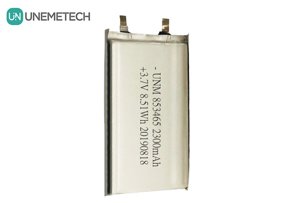 3.7 فولت 2300mah بطارية الليثيوم البوليمرية ذات الخلية الواحدة 853465 مع IEC62133 للمعدات الطبية