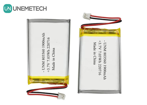 بطارية الليثيوم البوليمرية المرنة القابلة لإعادة الشحن 3.7 فولت 1900mAh 803560 لمصابيح الكشاف