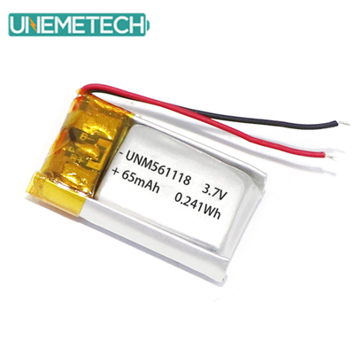 3.7 فولت 65mAh 561118 بطارية الليثيوم البوليمرية القابلة لإعادة الشحن القابلة للتخصيص لأجهزة سماع