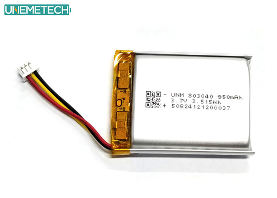 3.7 فولت 950mAh 803040 بطارية بوليمر ليثيوم أيون مع Molex51021-3P للأجهزة الإلكترونية الخارجية